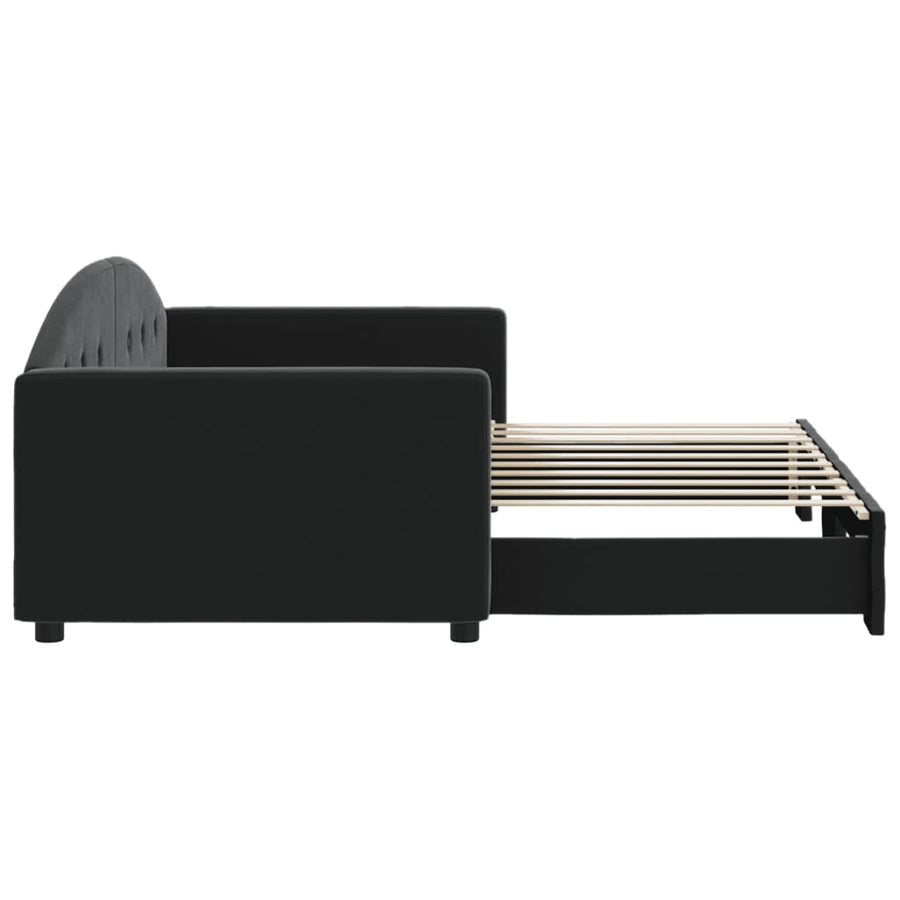 Slaapbank Fluweel 90 x 190 cm Zwart met onderschuifbed