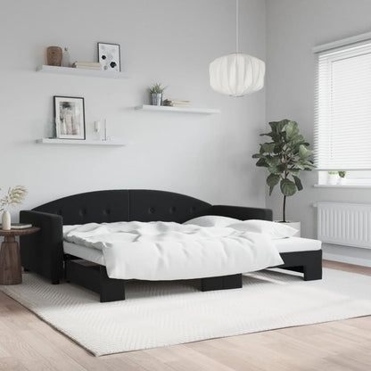 Slaapbank Fluweel 90 x 190 cm Zwart met onderschuifbed