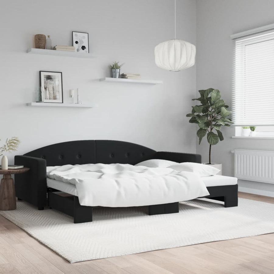 Slaapbank Fluweel 90 x 190 cm Zwart met onderschuifbed