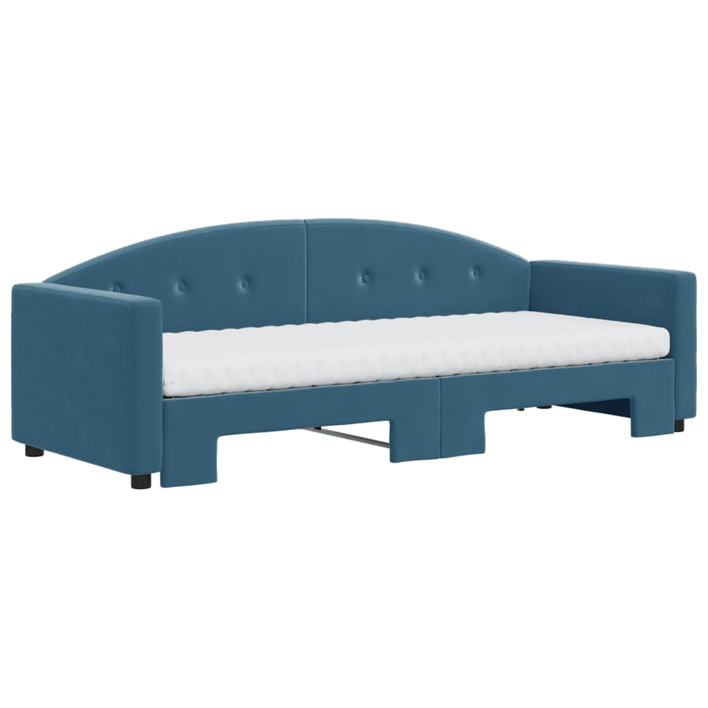 Slaapbank onderschuifbed en matrassen 80x200 cm fluweel blauw