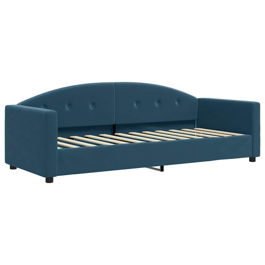 Slaapbank onderschuifbed en matrassen 80x200 cm fluweel blauw