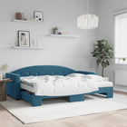 Slaapbank Onderschuifbed En Matrassen Fluweel 80 x 200 cm Blauw met onderschuifbed en matras