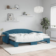 Slaapbank met onderschuifbed 80x200 cm fluweel blauw