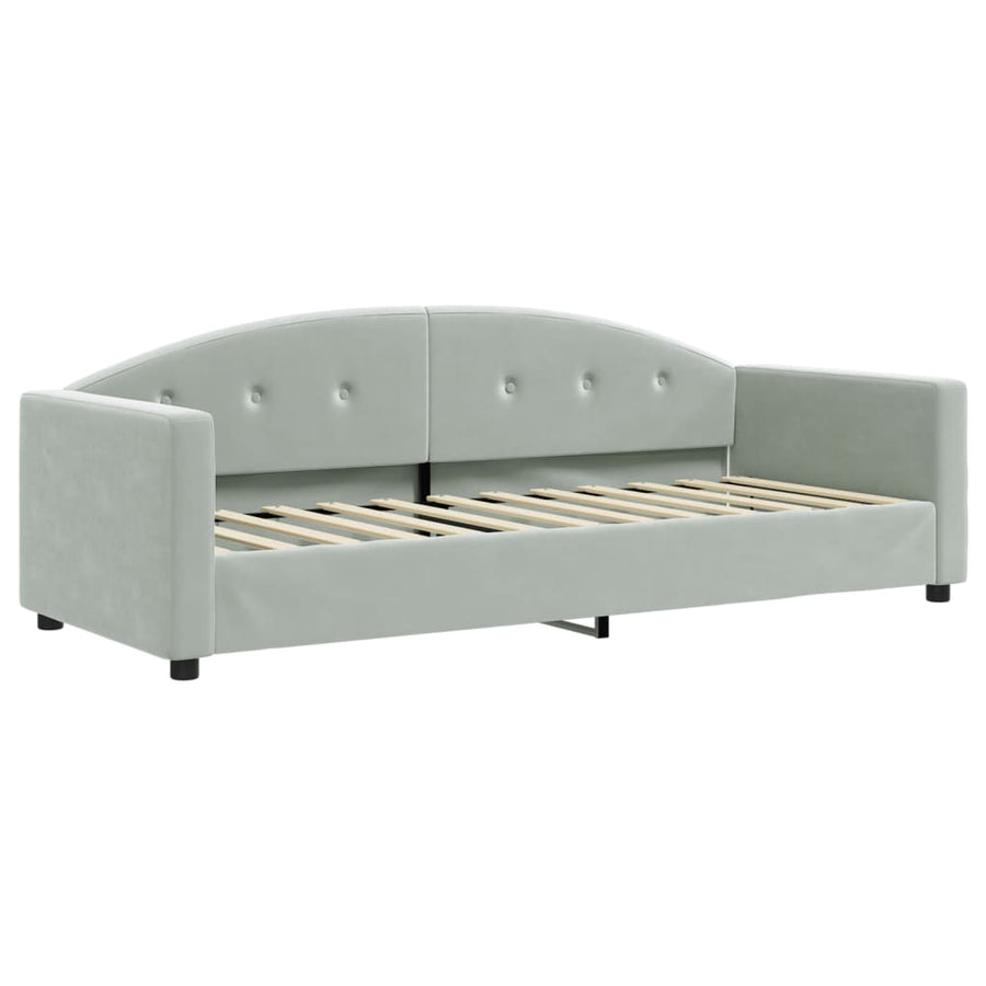 Slaapbank Onderschuifbed Matrassen Fluweel 80 x 200 cm Lichtgrijs met onderschuifbed en matras