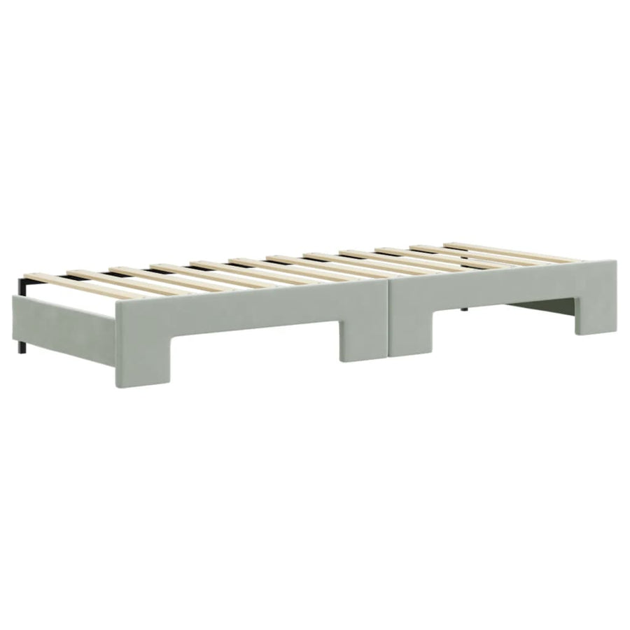 Slaapbank Onderschuifbed Matrassen Fluweel 80 x 200 cm Lichtgrijs met onderschuifbed en matras