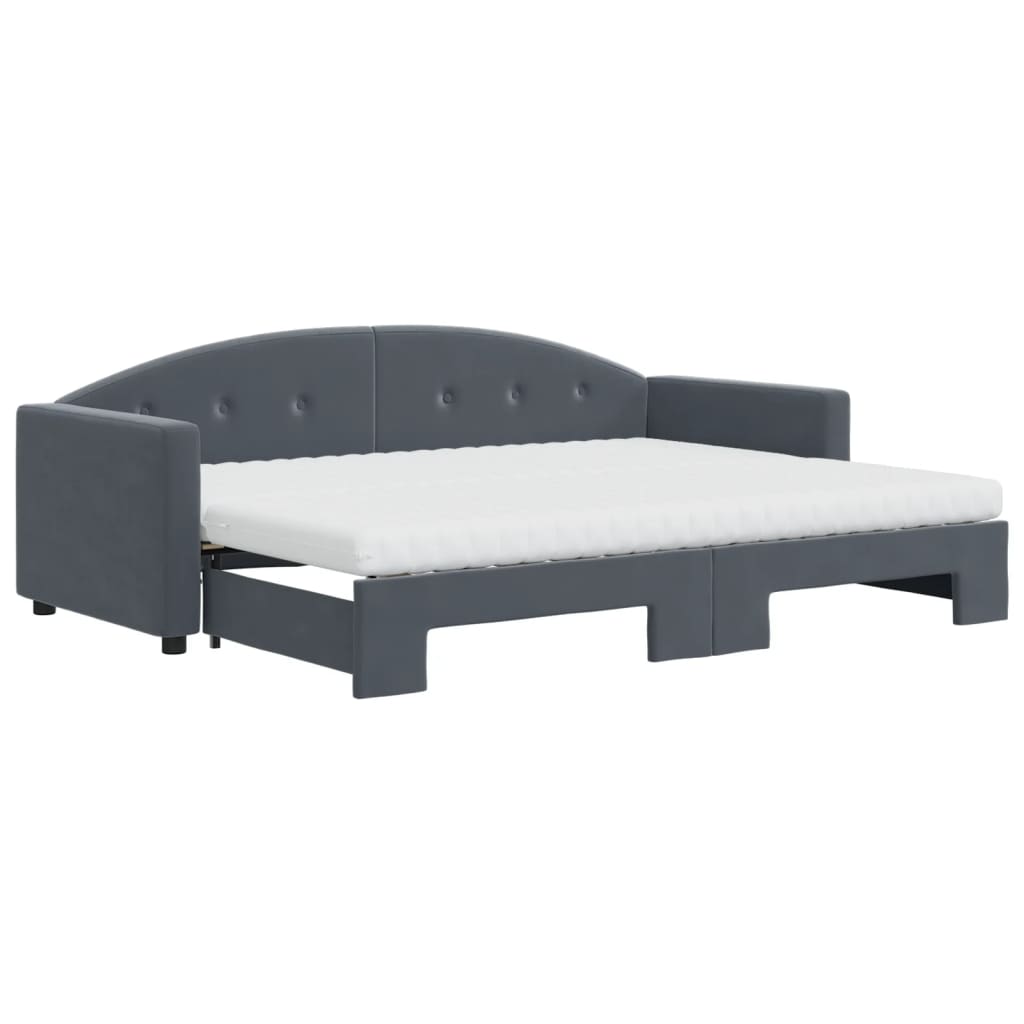 Slaapbank onderschuifbed matrassen 80x200cm fluweel donkergrijs