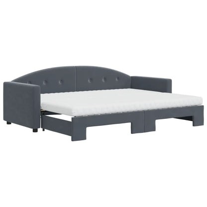 Slaapbank onderschuifbed matrassen 80x200cm fluweel donkergrijs