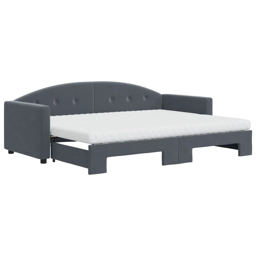 Slaapbank onderschuifbed matrassen 80x200cm fluweel donkergrijs