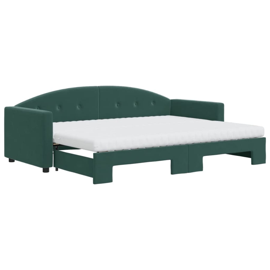 Slaapbank Onderschuifbed Matrassen 80X200Cm Fluweel 80 x 200 cm Donkergroen met onderschuifbed en matras