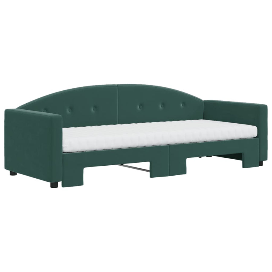 Slaapbank Onderschuifbed Matrassen 80X200Cm Fluweel 80 x 200 cm Donkergroen met onderschuifbed en matras