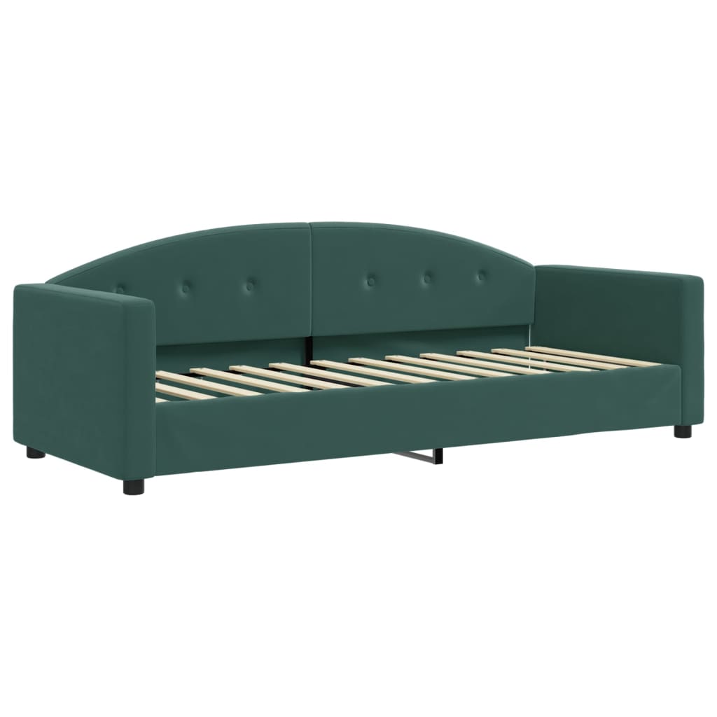 Slaapbank Onderschuifbed Matrassen 80X200Cm Fluweel 80 x 200 cm Donkergroen met onderschuifbed en matras