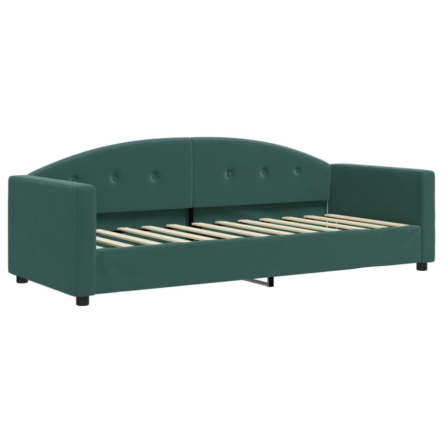 Slaapbank Onderschuifbed Matrassen 80X200Cm Fluweel 80 x 200 cm Donkergroen met onderschuifbed en matras