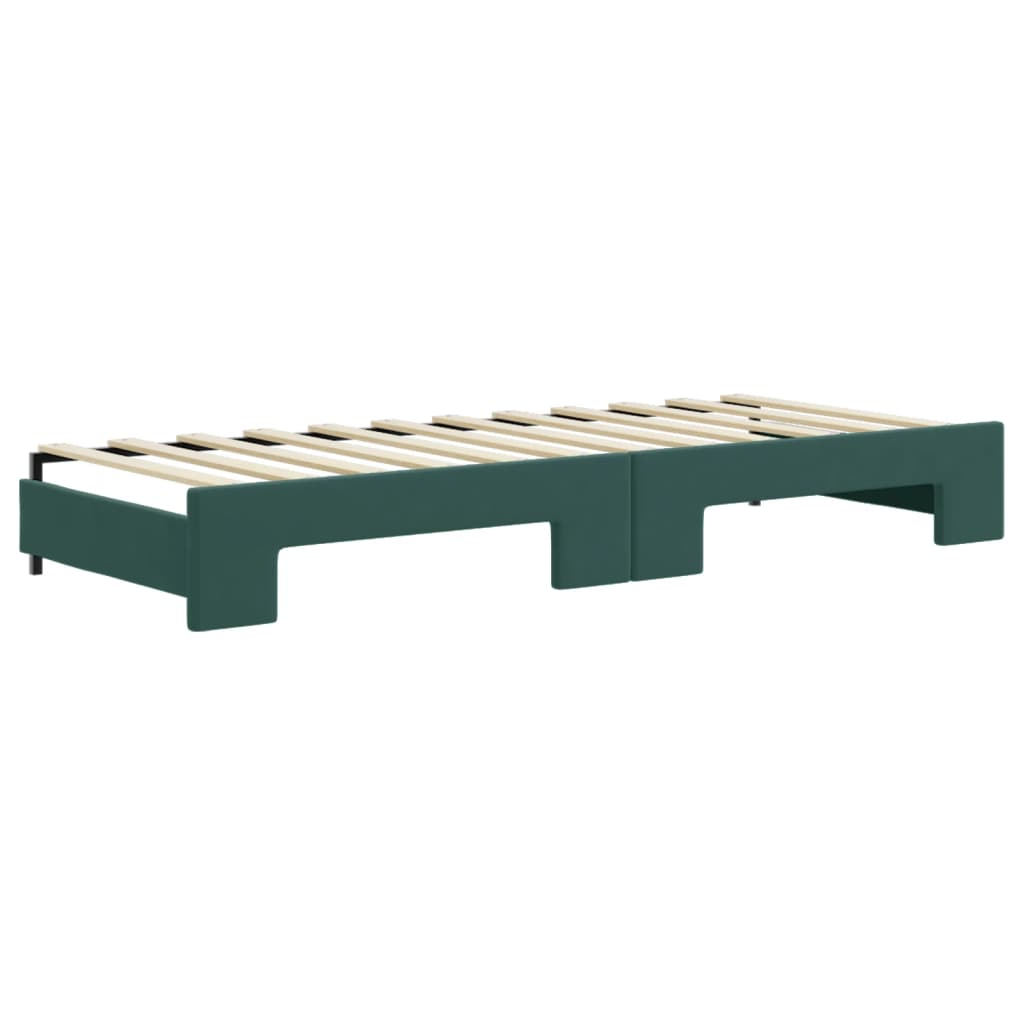 Slaapbank Onderschuifbed Matrassen 80X200Cm Fluweel 80 x 200 cm Donkergroen met onderschuifbed en matras