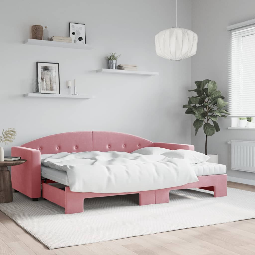 Slaapbank Onderschuifbed En Matrassen Fluweel 80 x 200 cm