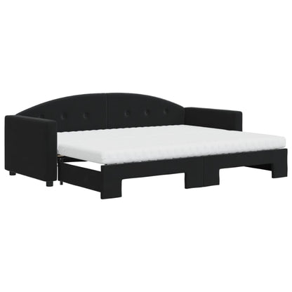 Slaapbank Onderschuifbed En Matrassen Fluweel 80 x 200 cm Zwart met onderschuifbed en matras