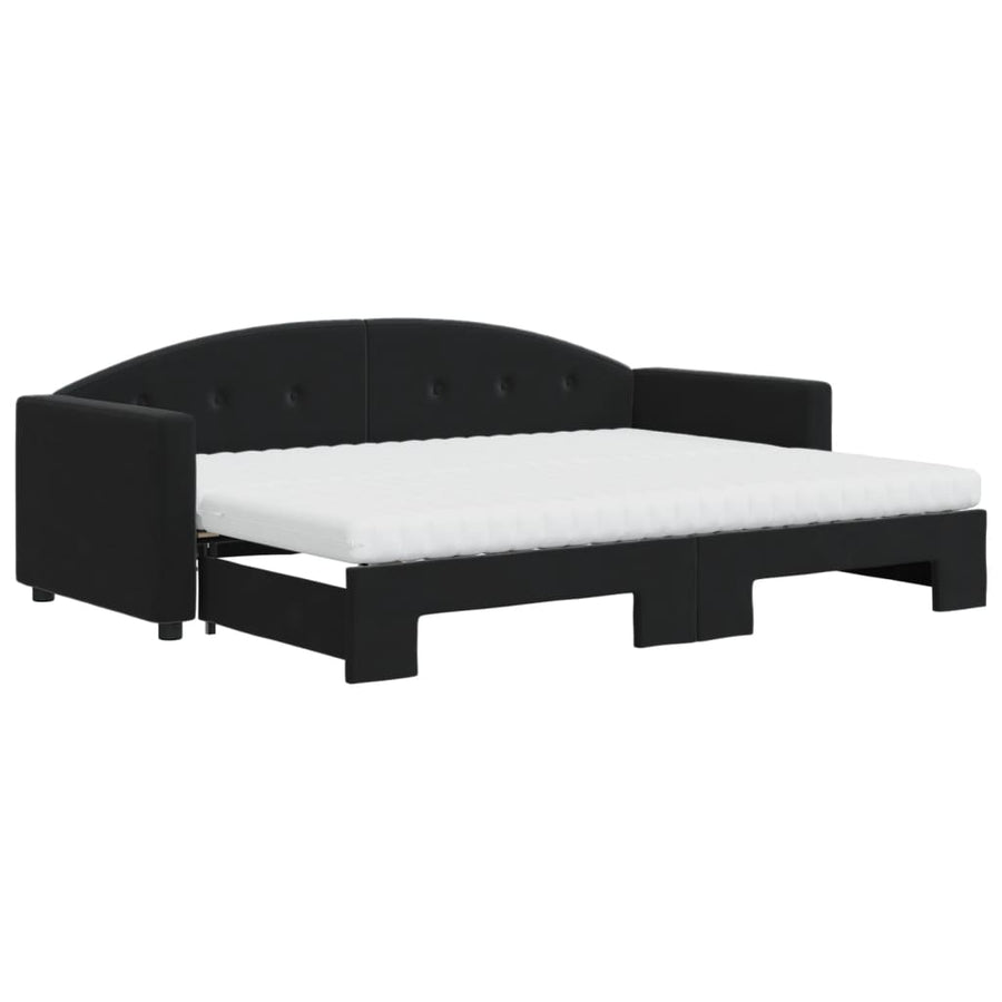 Slaapbank Onderschuifbed En Matrassen Fluweel 80 x 200 cm Zwart met onderschuifbed en matras