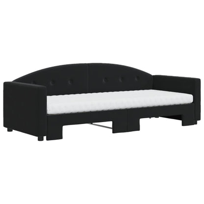 Slaapbank Onderschuifbed En Matrassen Fluweel 80 x 200 cm Zwart met onderschuifbed en matras