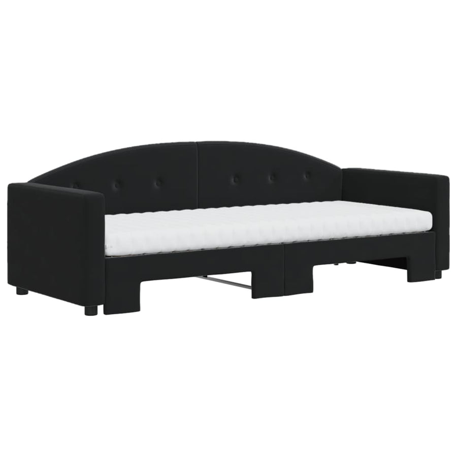 Slaapbank Onderschuifbed En Matrassen Fluweel 80 x 200 cm Zwart met onderschuifbed en matras