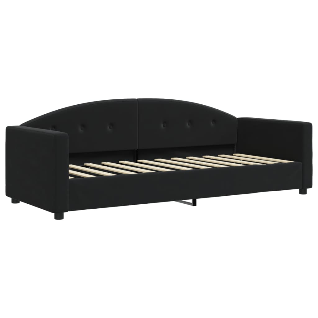 Slaapbank Onderschuifbed En Matrassen Fluweel 80 x 200 cm Zwart met onderschuifbed en matras
