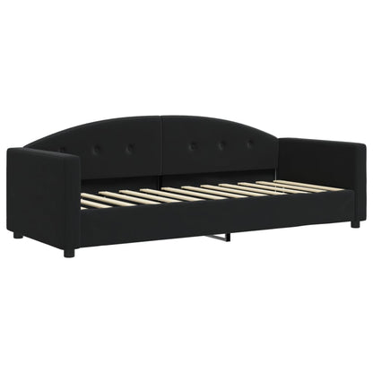 Slaapbank Onderschuifbed En Matrassen Fluweel 80 x 200 cm Zwart met onderschuifbed en matras