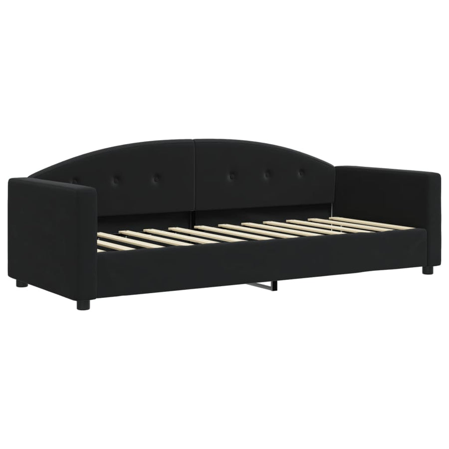 Slaapbank Onderschuifbed En Matrassen Fluweel 80 x 200 cm Zwart met onderschuifbed en matras