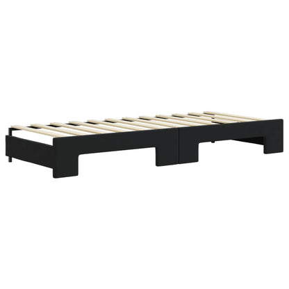 Slaapbank Onderschuifbed En Matrassen Fluweel 80 x 200 cm Zwart met onderschuifbed en matras