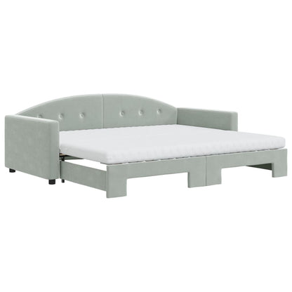 Slaapbank Onderschuifbed Matrassen Fluweel 90 x 200 cm Lichtgrijs met onderschuifbed en matras