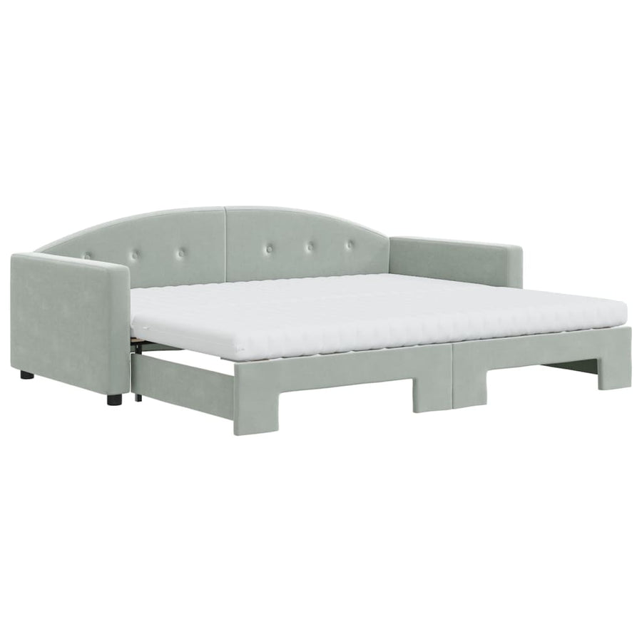 Slaapbank onderschuifbed matrassen 90x200 cm fluweel lichtgrijs