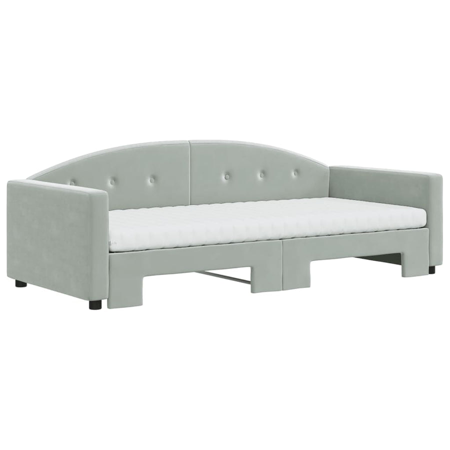 Slaapbank onderschuifbed matrassen 90x200 cm fluweel lichtgrijs