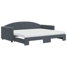 Slaapbank onderschuifbed matrassen 90x200cm fluweel donkergrijs
