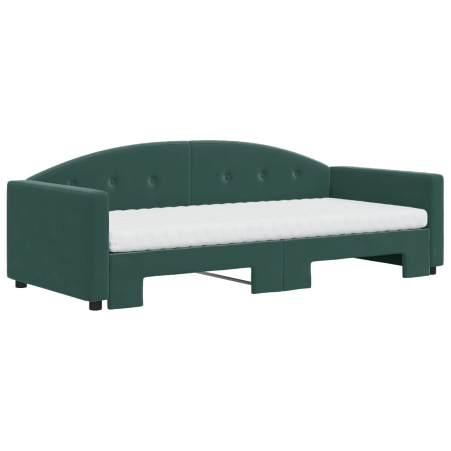 Slaapbank Onderschuifbed Matrassen 90X200Cm Fluweel 90 x 200 cm Donkergroen met onderschuifbed en matras