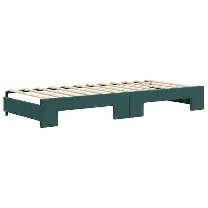 Slaapbank Onderschuifbed Matrassen 90X200Cm Fluweel 90 x 200 cm Donkergroen met onderschuifbed en matras
