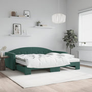Slaapbank onderschuifbed 90x200 cm fluweel donkergroen