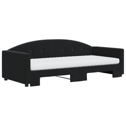 Slaapbank Onderschuifbed En Matrassen Fluweel 90 x 200 cm Zwart met onderschuifbed en matras