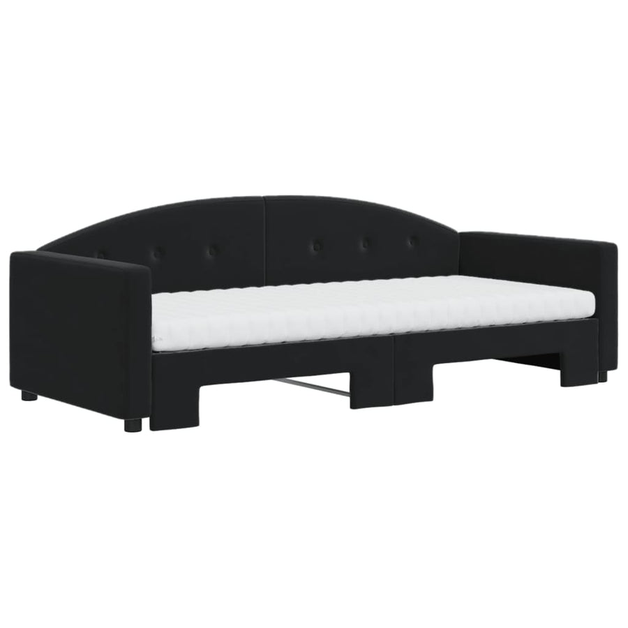 Slaapbank Onderschuifbed En Matrassen Fluweel 90 x 200 cm Zwart met onderschuifbed en matras