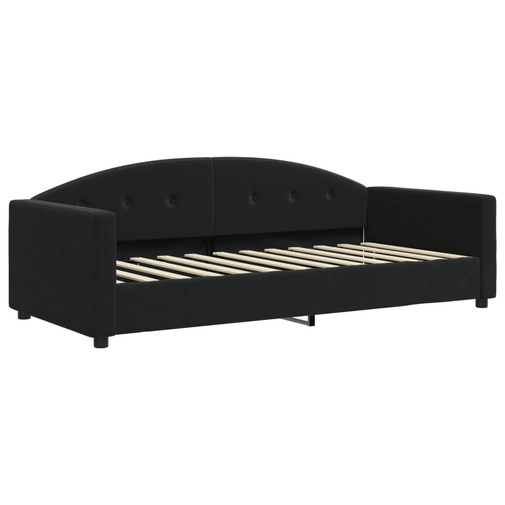 Slaapbank Onderschuifbed En Matrassen Fluweel 90 x 200 cm Zwart met onderschuifbed en matras