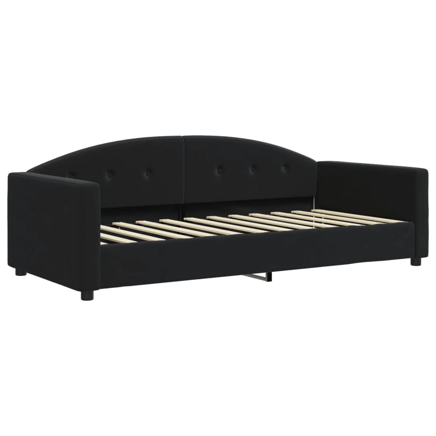 Slaapbank Onderschuifbed En Matrassen Fluweel 90 x 200 cm Zwart met onderschuifbed en matras