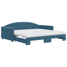 Slaapbank Onderschuifbed En Matrassen Fluweel 100 x 200 cm Blauw met onderschuifbed en matras