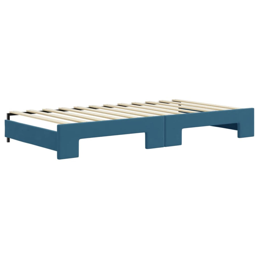 Slaapbank Onderschuifbed En Matrassen Fluweel 100 x 200 cm Blauw met onderschuifbed en matras