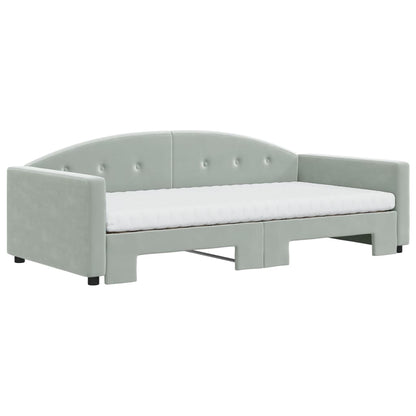 Slaapbank Onderschuifbed Matrassen 100X200Cm Fluweel 100 x 200 cm Lichtgrijs met onderschuifbed en matras