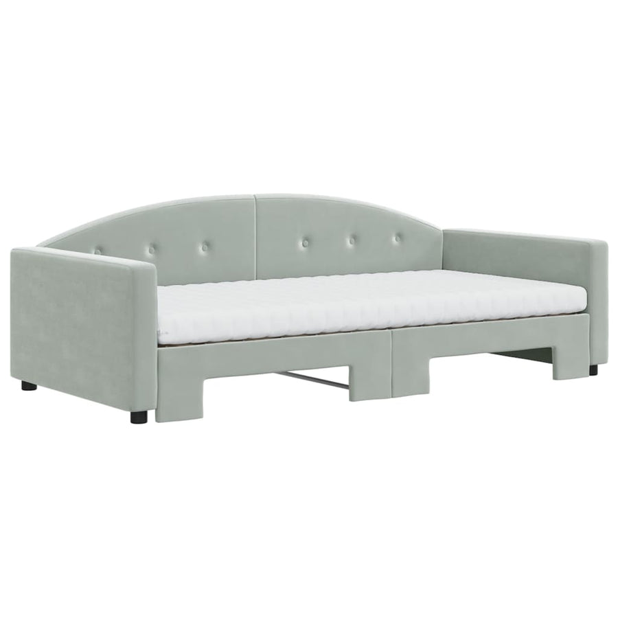 Slaapbank Onderschuifbed Matrassen 100X200Cm Fluweel 100 x 200 cm Lichtgrijs met onderschuifbed en matras