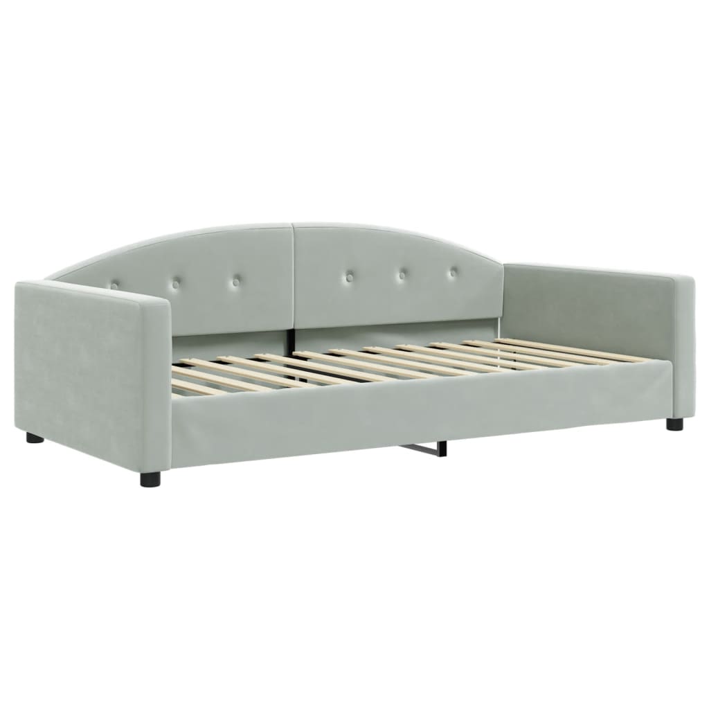 Slaapbank Onderschuifbed Matrassen 100X200Cm Fluweel 100 x 200 cm Lichtgrijs met onderschuifbed en matras