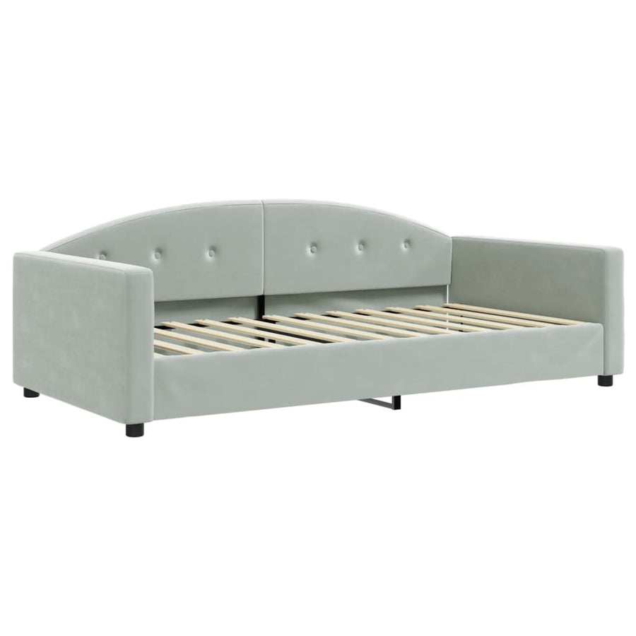 Slaapbank Onderschuifbed Matrassen 100X200Cm Fluweel 100 x 200 cm Lichtgrijs met onderschuifbed en matras
