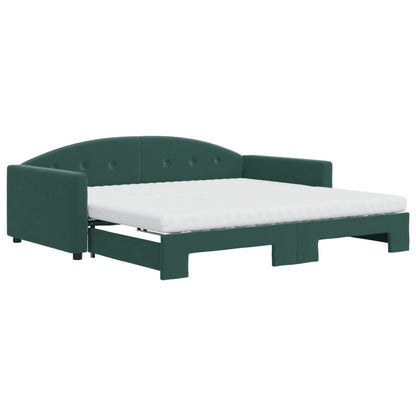 Slaapbank Onderschuifbed Matrassen 100X200Cm Fluweel 100 x 200 cm Donkergroen met onderschuifbed en matras