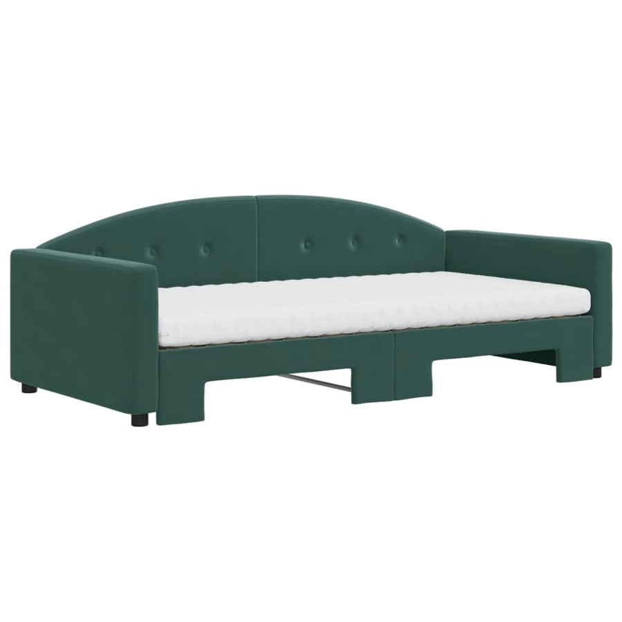 Slaapbank Onderschuifbed Matrassen 100X200Cm Fluweel 100 x 200 cm Donkergroen met onderschuifbed en matras