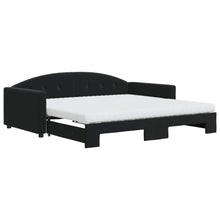Slaapbank Onderschuifbed En Matrassen Fluweel 100 x 200 cm Zwart met onderschuifbed en matras