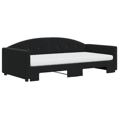 Slaapbank Onderschuifbed En Matrassen Fluweel 100 x 200 cm Zwart met onderschuifbed en matras