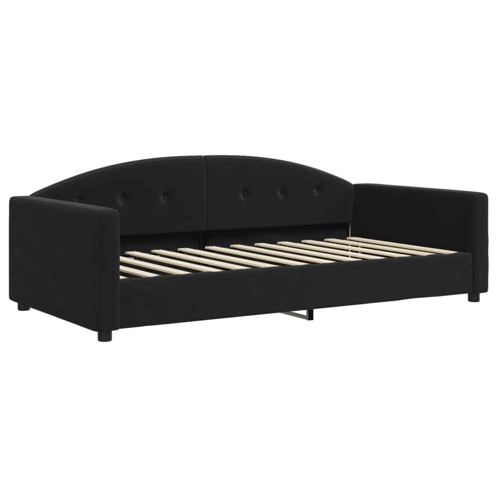 Slaapbank Onderschuifbed En Matrassen Fluweel 100 x 200 cm Zwart met onderschuifbed en matras