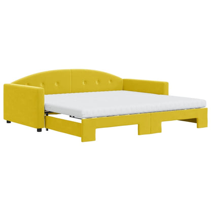Slaapbank onderschuifbed en matrassen 100x200 cm fluweel geel