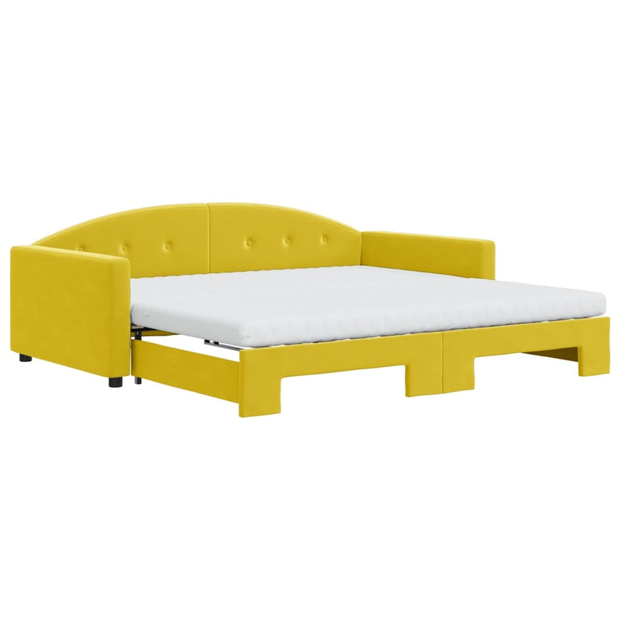 Slaapbank onderschuifbed en matrassen 100x200 cm fluweel geel